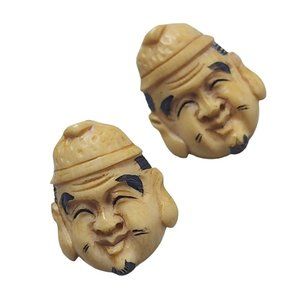 Vintage Asian Man Signed Pierced Earrings (A3048)